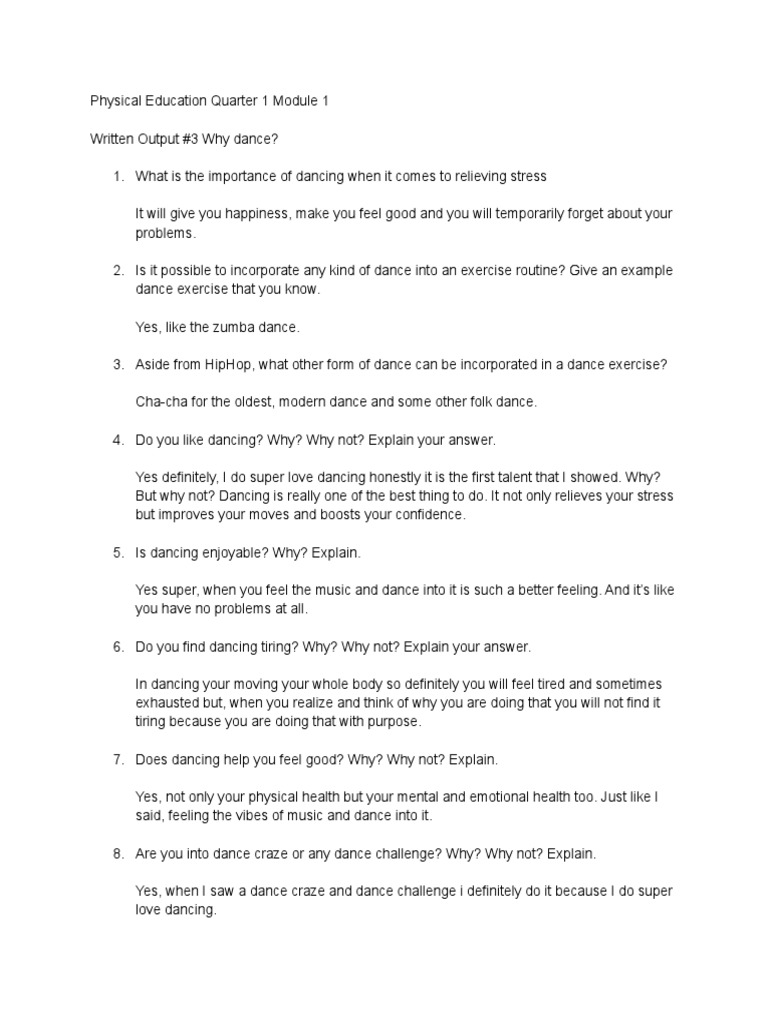 Benefits of Dance in PE for Grade 5 | PDF | Physical Education ...