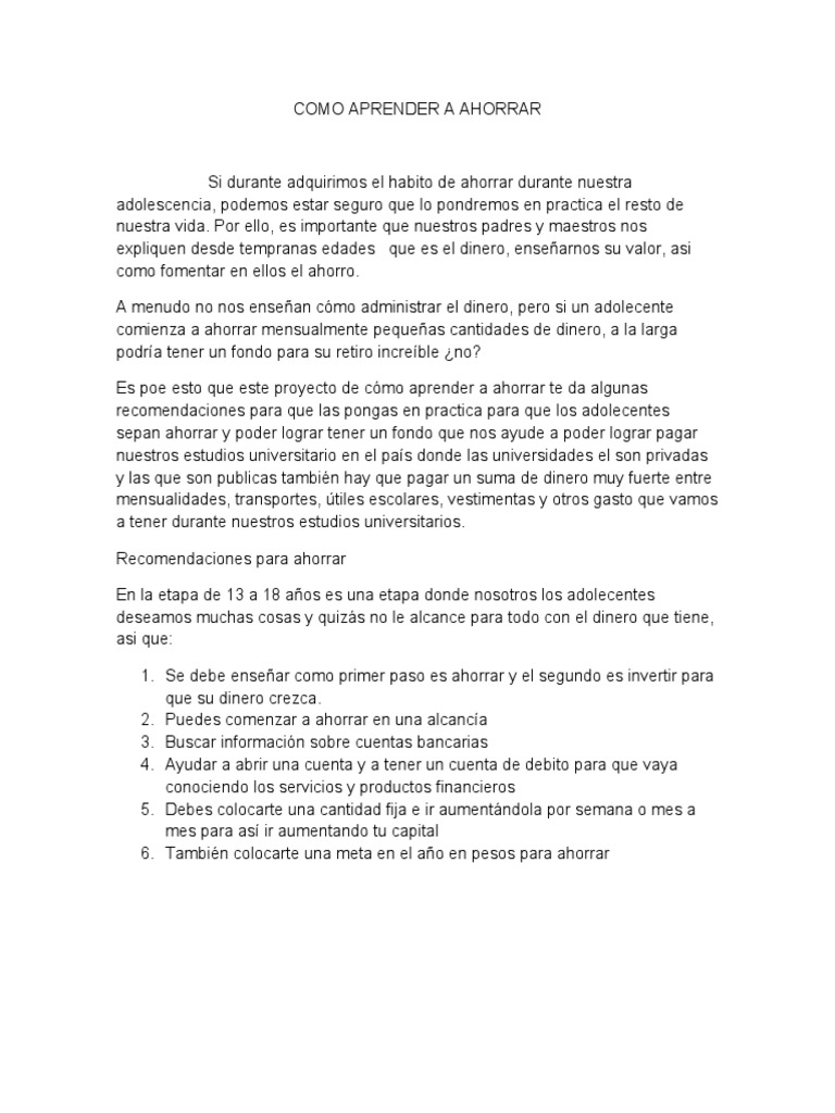 Estrategias para Ahorrar en Adolescencia | PDF | Dinero | Economias