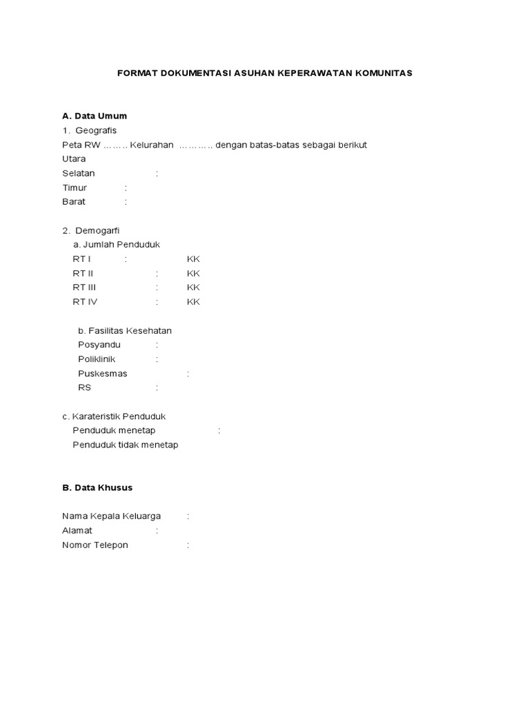 Format Dokumentasi Asuhan Keperawatan Komunitas Pdf
