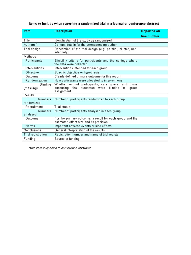 CONSORT Extension For Abstracts Checklist PDF