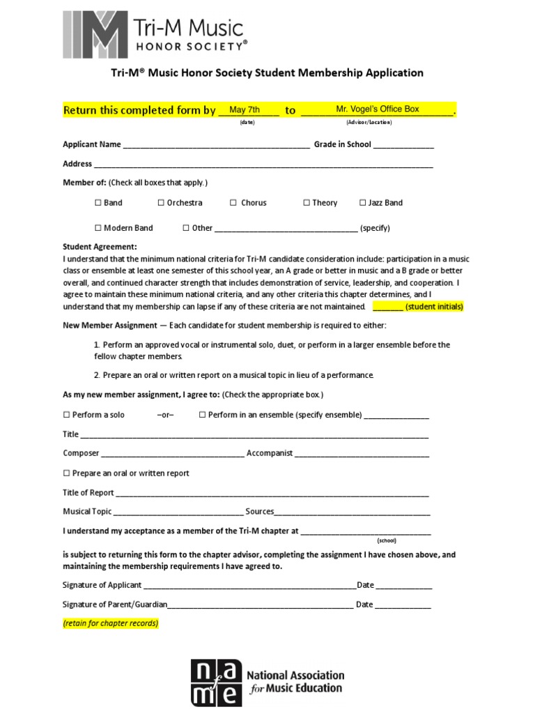 Tri M Membership Application | PDF | Career & Growth