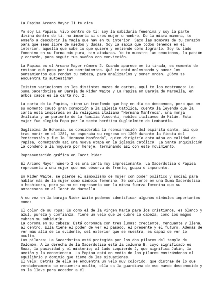Significado De La Papisa En El Tarot Pdf Religión Y Espiritualidad