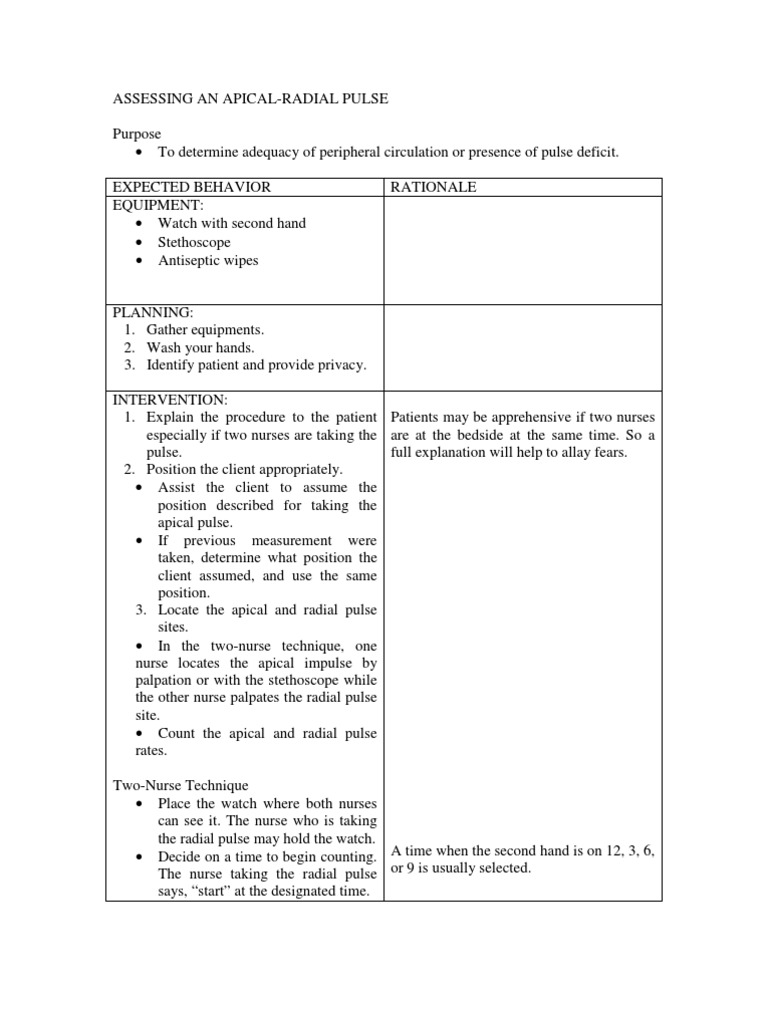 Assessing Apical-Radial Pulse Deficit | PDF | Pulse | Clinical Medicine