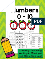 Numbers 0 - 10: Counting, Ordering Writing #, Missing # One More, One Less