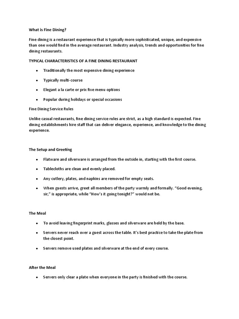 Understanding Fine Dining Essentials | PDF | Hors D'oeuvre | Menu