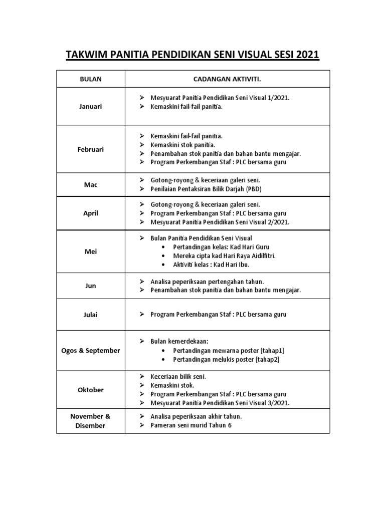 Takwim Tahunan Panitia Psv Pdf