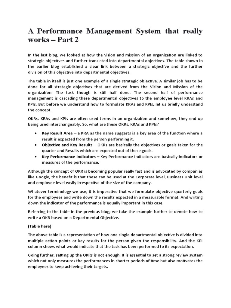 A Performance Management System That Really Works - Part 2 | PDF ...