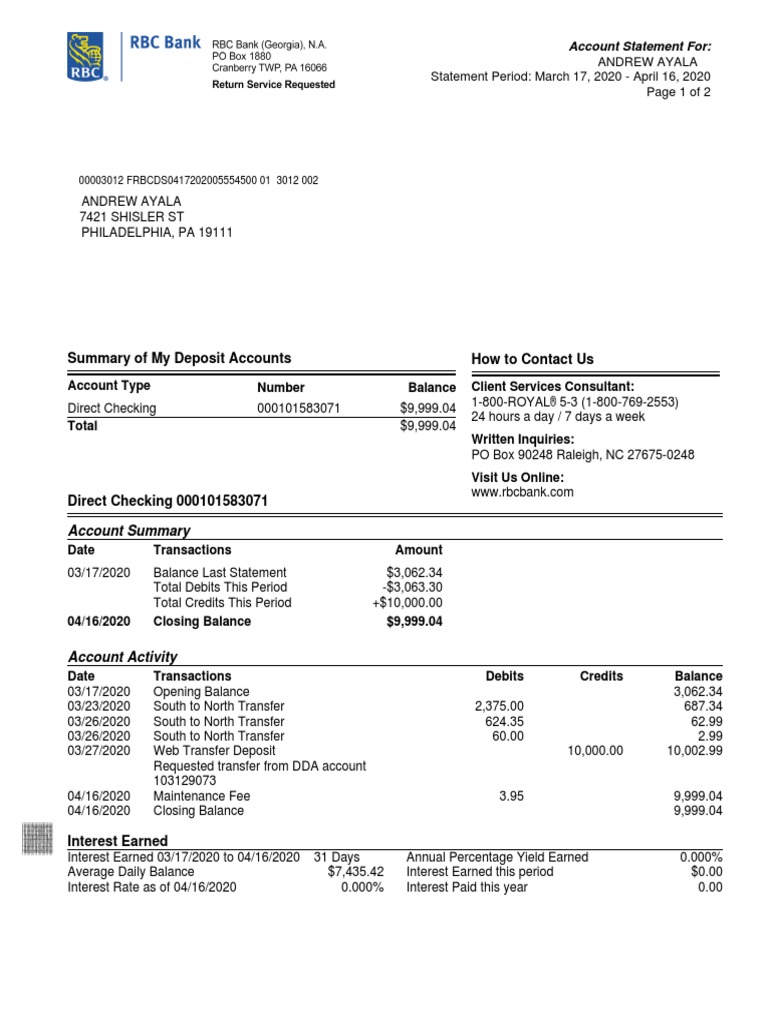 Andrew Latest Bank Statement 11 | PDF | Transaction Account | Financial ...