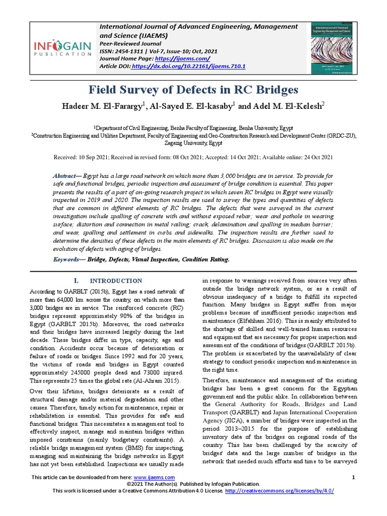 Field Survey of Defects in RC Bridges | PDF | Road | Bridge