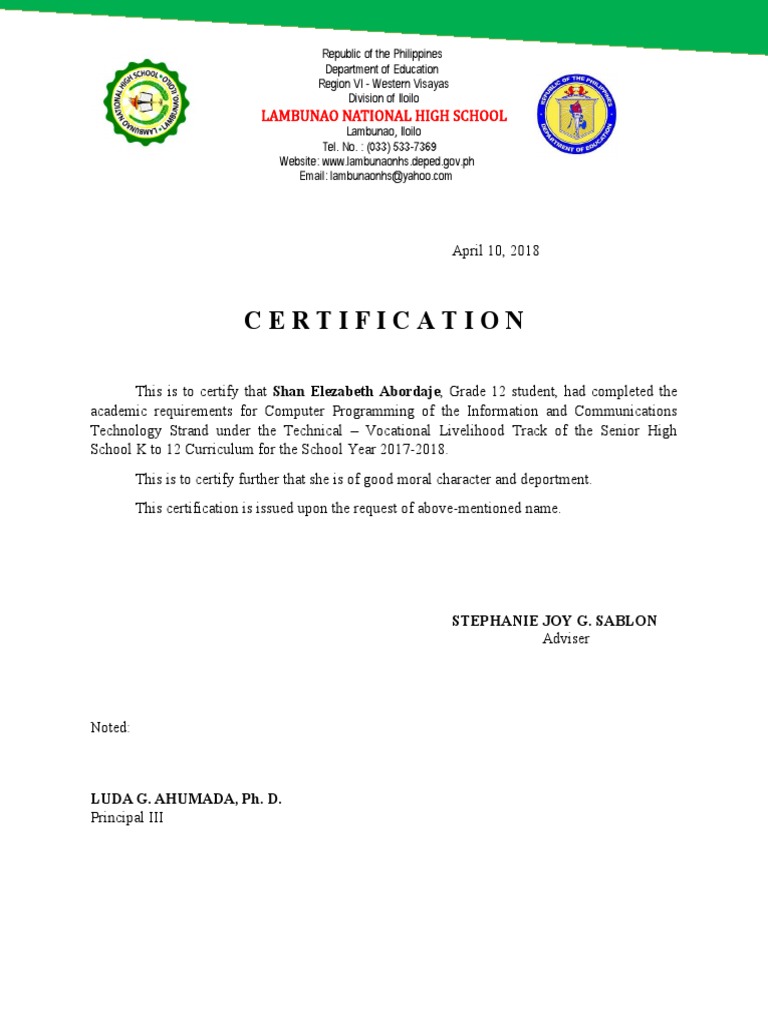 Student Certification Notice | PDF