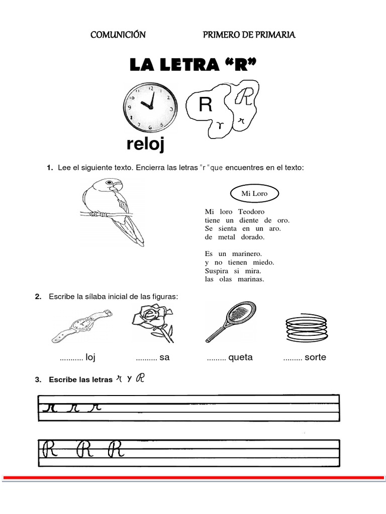 La Letra R para Primero de Primaria | PDF