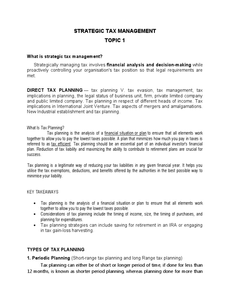 Topic 1 Summary STRATA PDF Taxes Tax Deduction