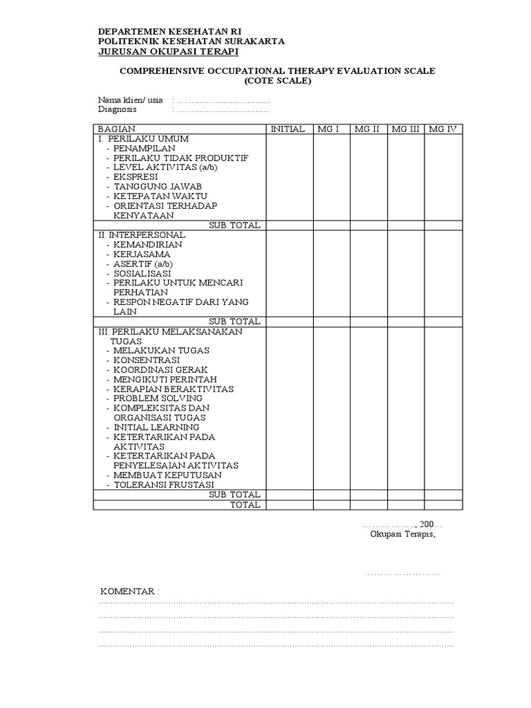 Skala Evaluasi Terapi Okupasi COTE | PDF | Teknologi & Rekayasa