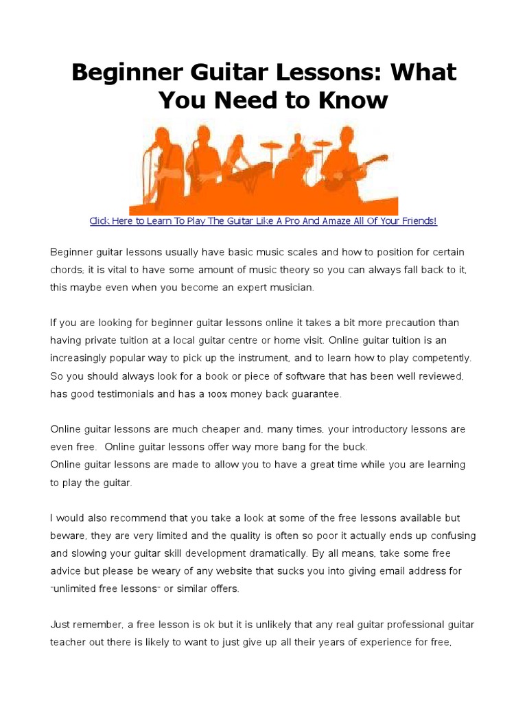 Essential Guide to Beginner Guitar Lessons | PDF | Guitars | Communication