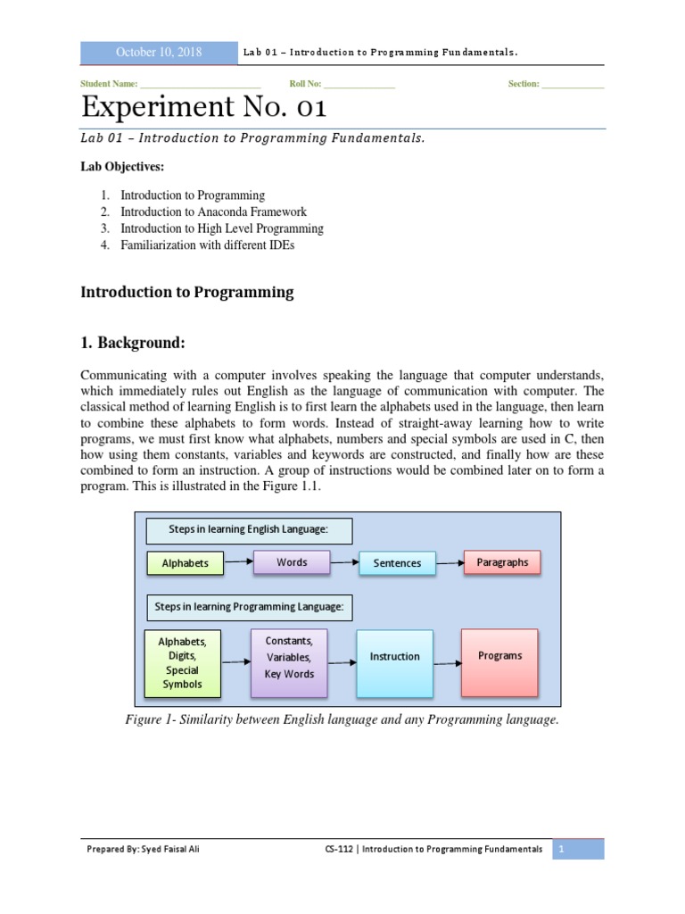 Programming Fundamentals Lab 01 | PDF | Software Engineering | Computer ...