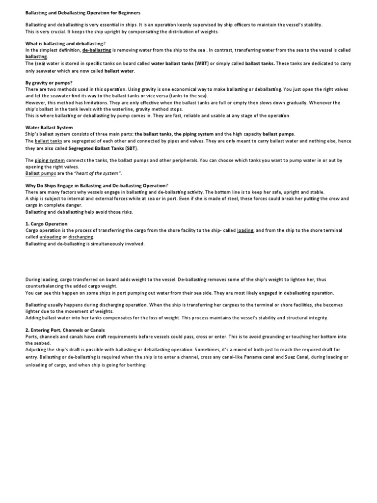 Ballasting and Deballasting PDF Ships Port