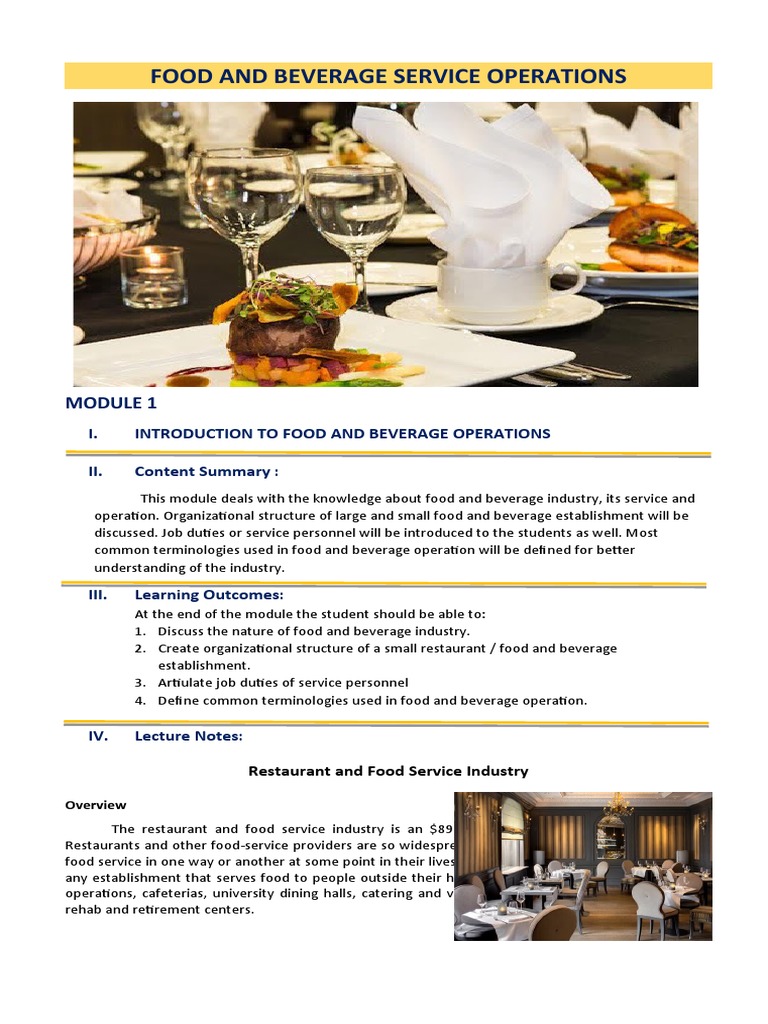 Overview of Food and Beverage Operations | PDF | Restaurants | Waiting ...