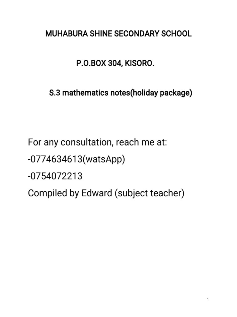 S.3 Mathematics Holiday Notes | PDF