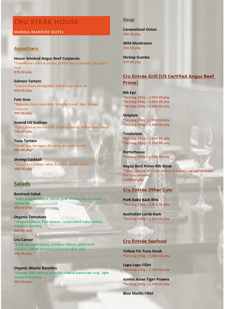 Cru Steak House: Appetizers | Download Free PDF | Salad | Steak