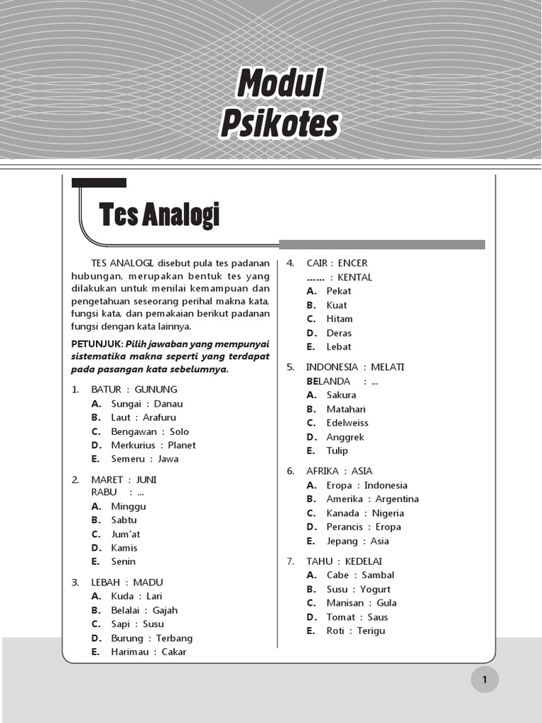Tes Psikotes Analogi Sinonim Dan Antonim Pdf
