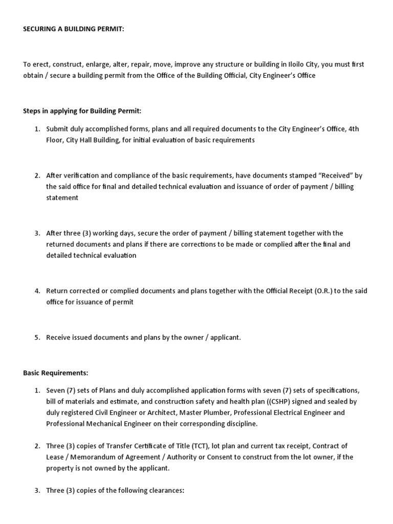 Iloilo City Building Permit Guide | PDF | Receipt | Specification ...