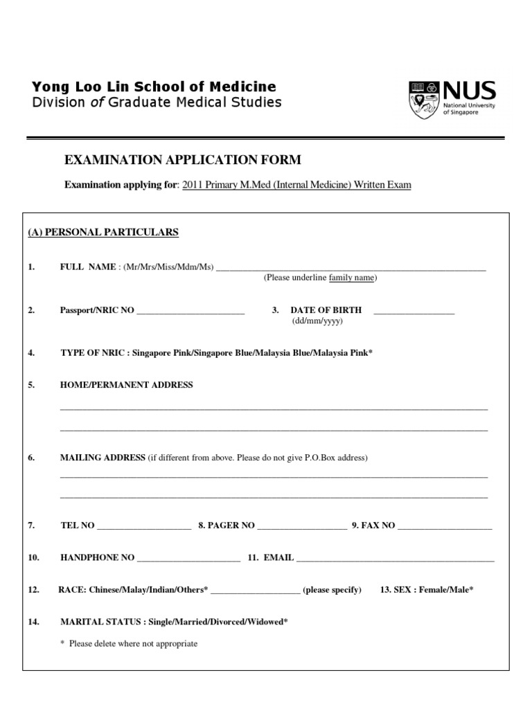 2011 M.Med Internal Medicine Exam Application | PDF | Postgraduate ...