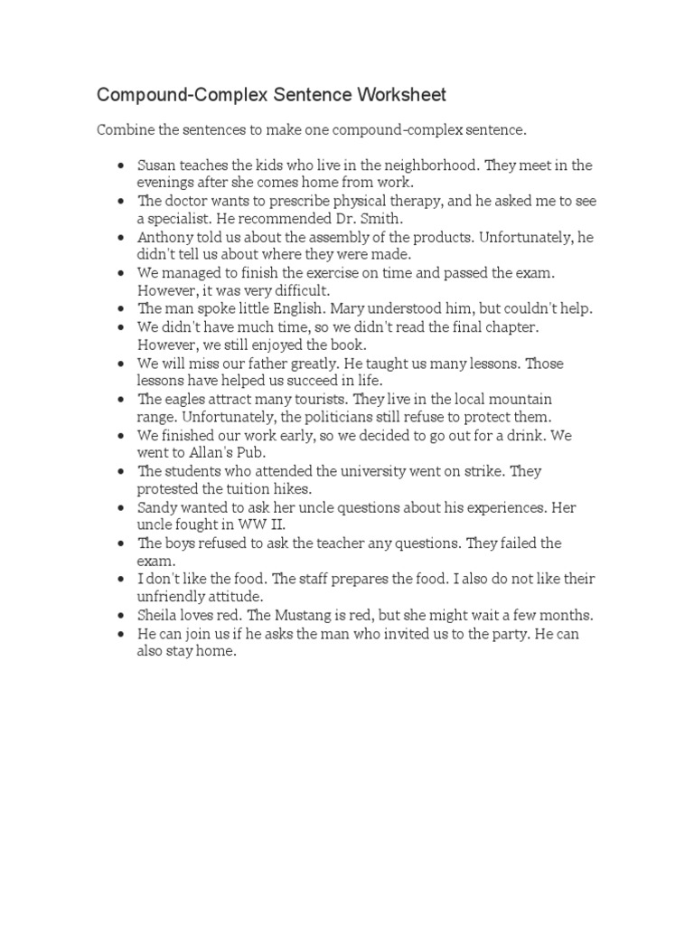 Compound-Complex Sentence Practice | PDF | Language Arts & Discipline ...
