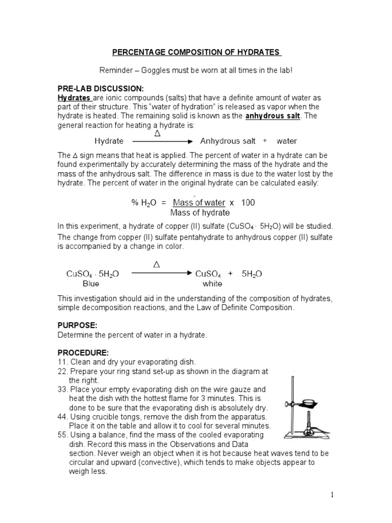 Percentage Composition of Hydrates PDF Chemical Substances Materials