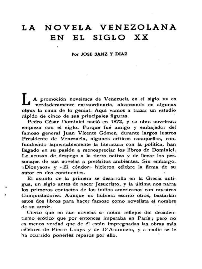 La Novela Venezolana en El Siglo XX | PDF | Novelas | Venezuela