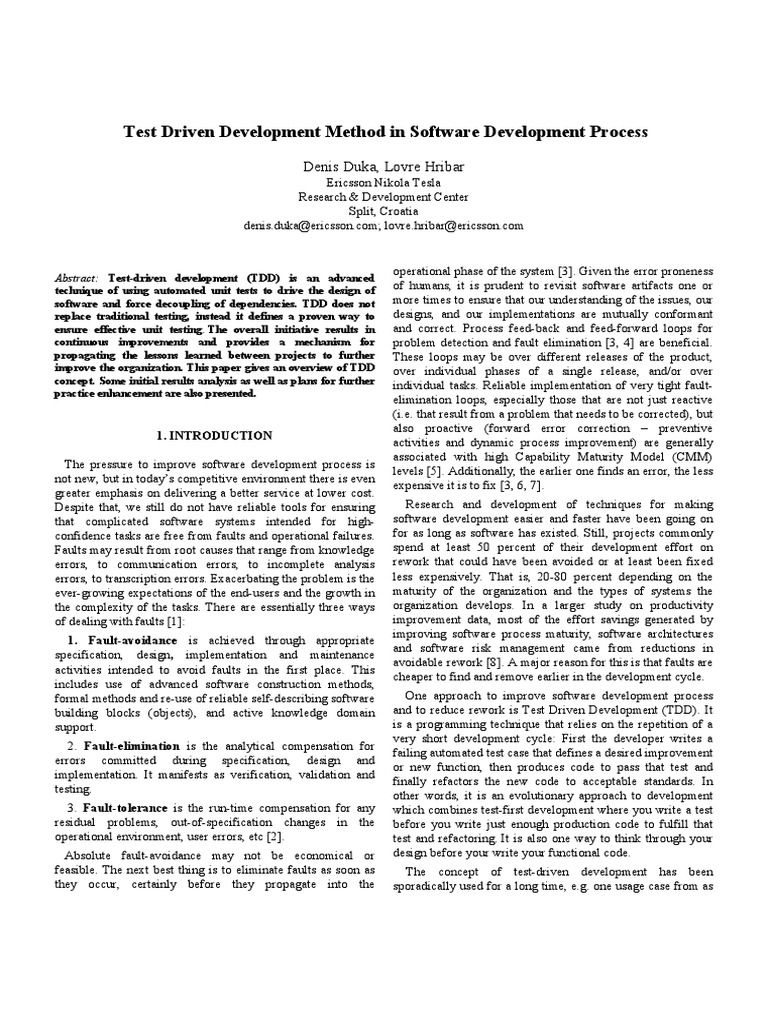 Test Driven Development Method In Software Development Process Pdf
