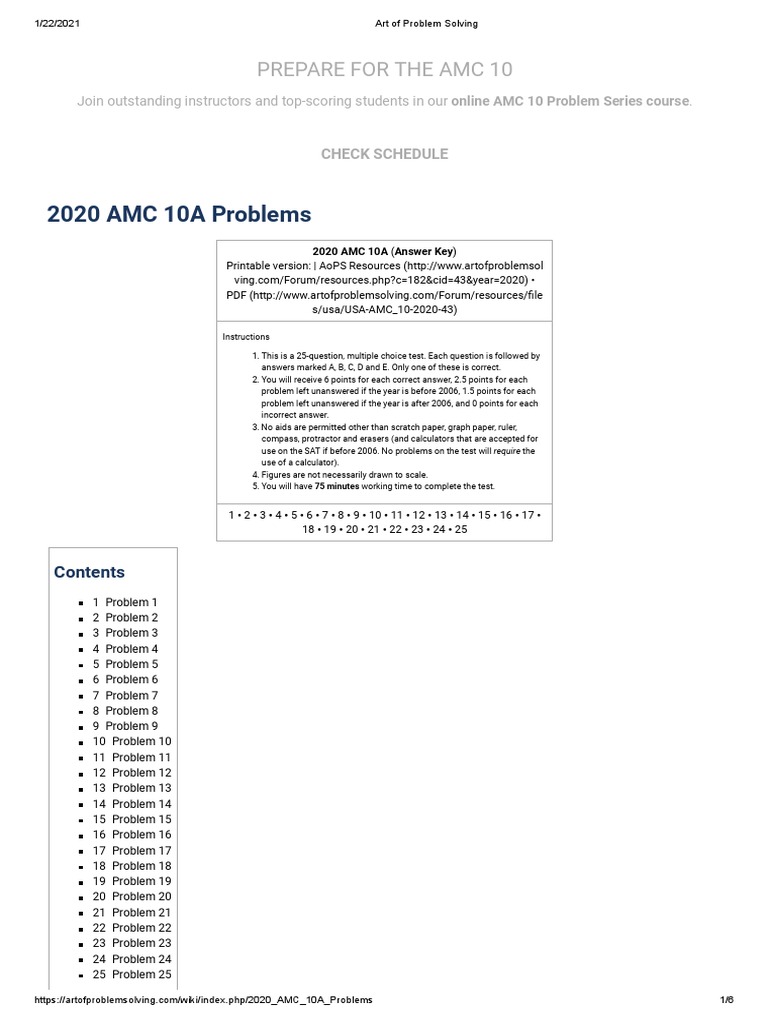 2020 AMC 10A Problems Prepare For The Amc 10 PDF Triangle Mathematics