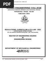 Kongu Engineering College: Regulations, Curriculum & Syllabi - 2020