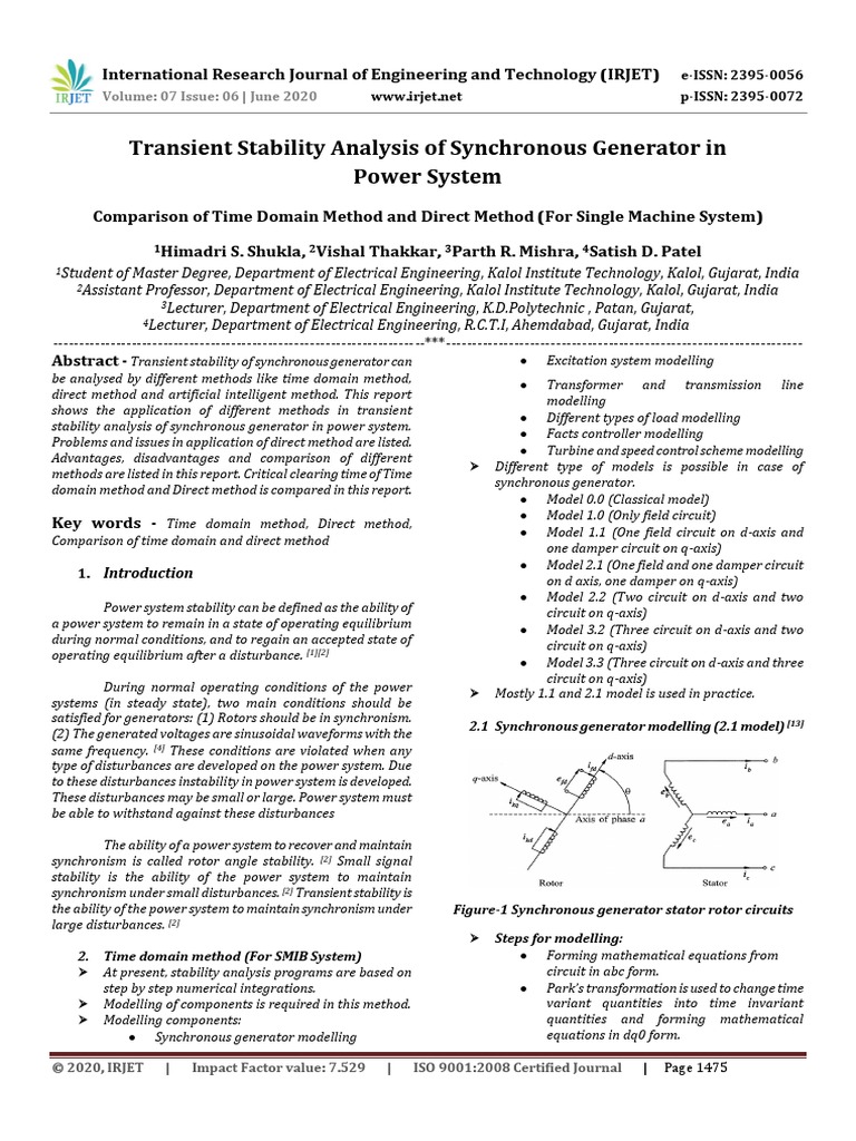 Transient Stability Analysis of Synchronous Generator in Power System ...