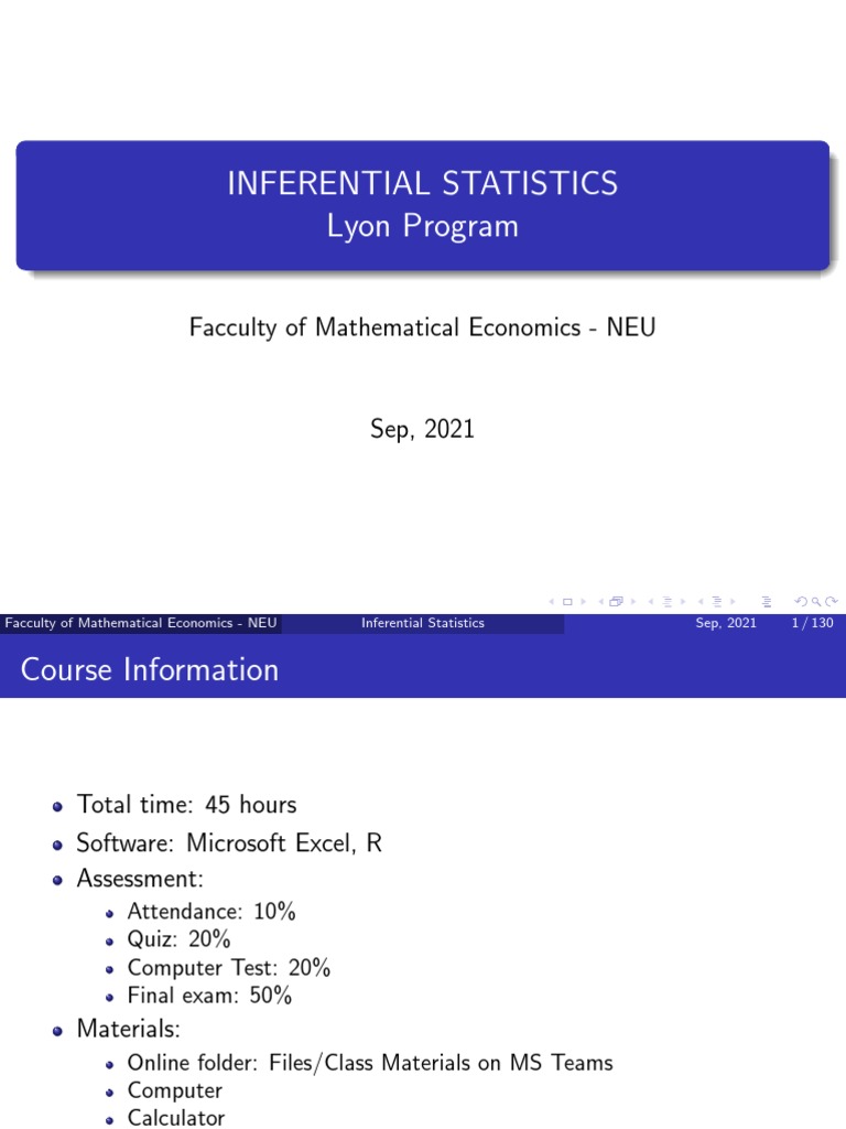 Inferential Statistics Course Overview | PDF | Statistics | Mean