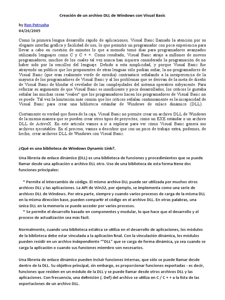 Creación de Un Archivo DLL de Windows Con Visual Basic | PDF ...