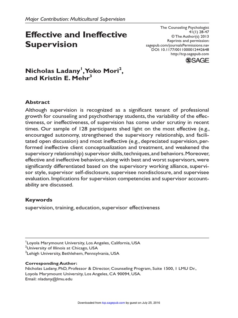 Effective and Ineffective Supervision | PDF | Counseling Psychology ...