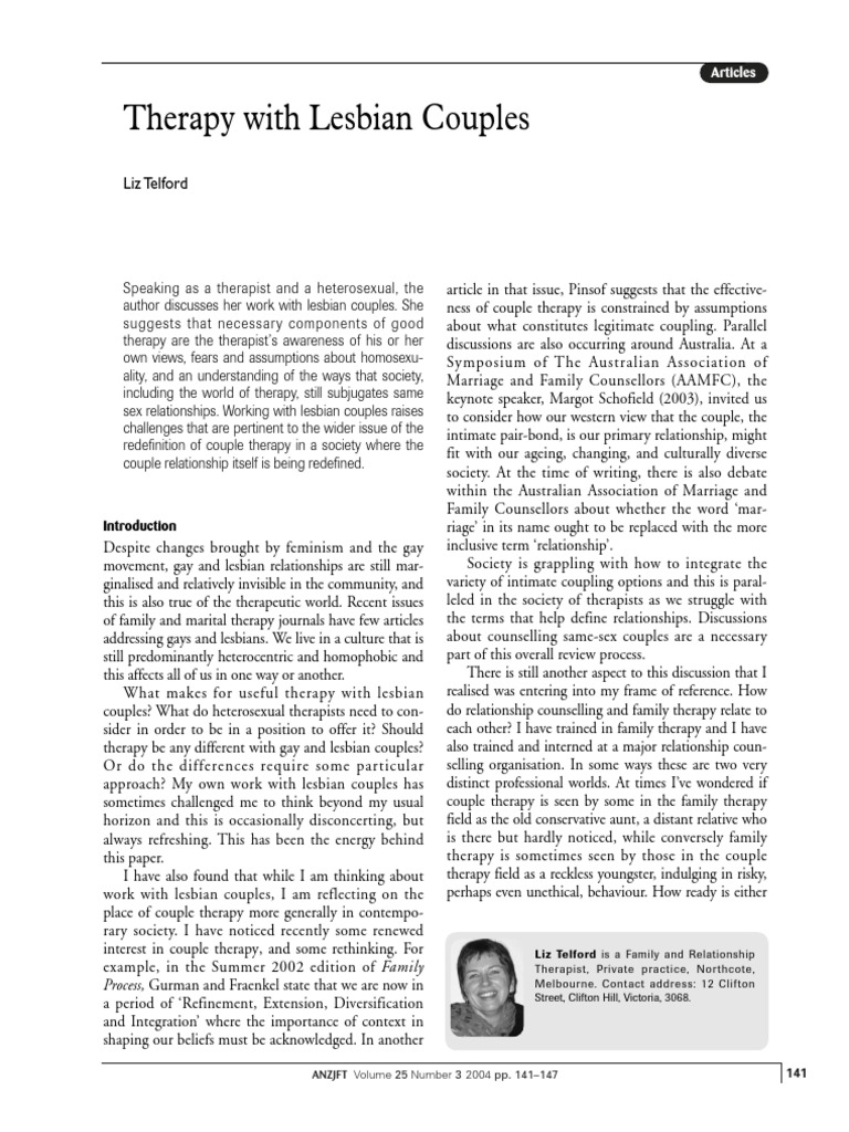Therapy With Lesbian Couples: Articles | PDF | Homosexuality | Lesbian