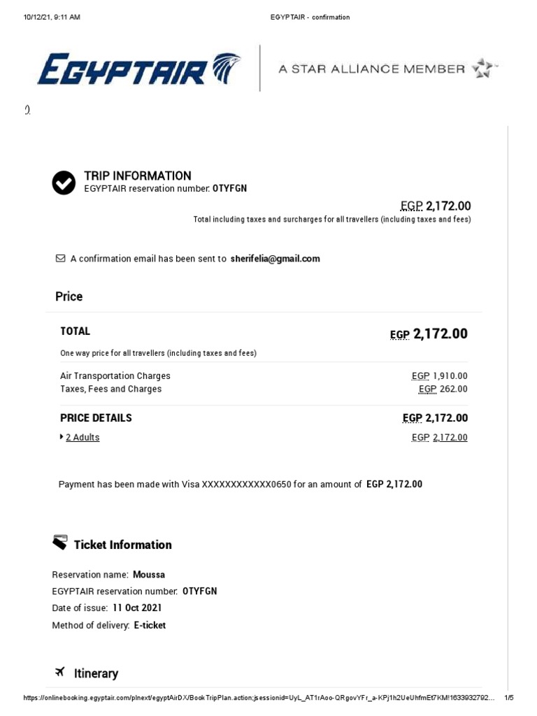 Trip Information EGP 2,172.00 PDF Baggage Aviation