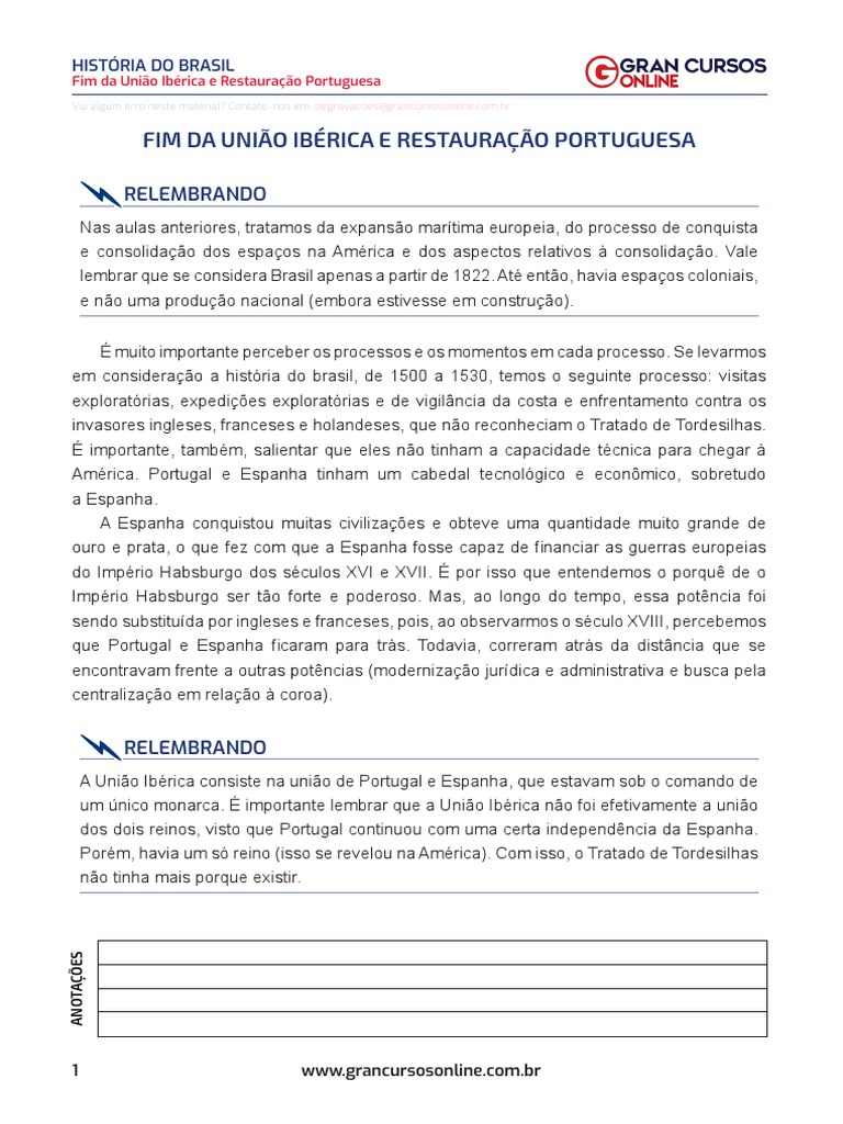 Fim da União Ibérica e Restauração Portuguesa: A Retomada da ...