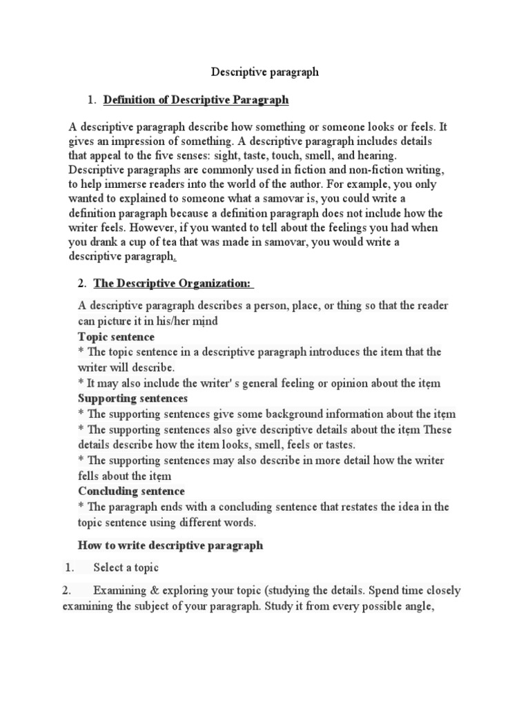 Descriptive Paragraph PDF Paragraph Writers