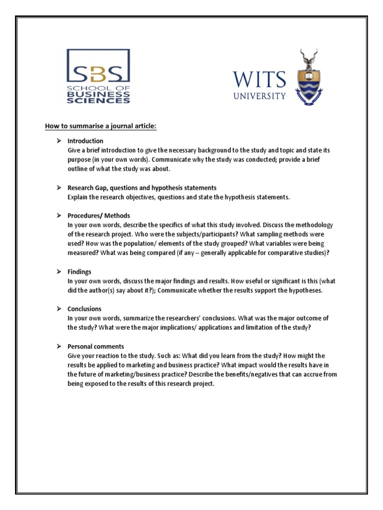 How To Summarise A Journal Article | PDF | Cognition | Methodology