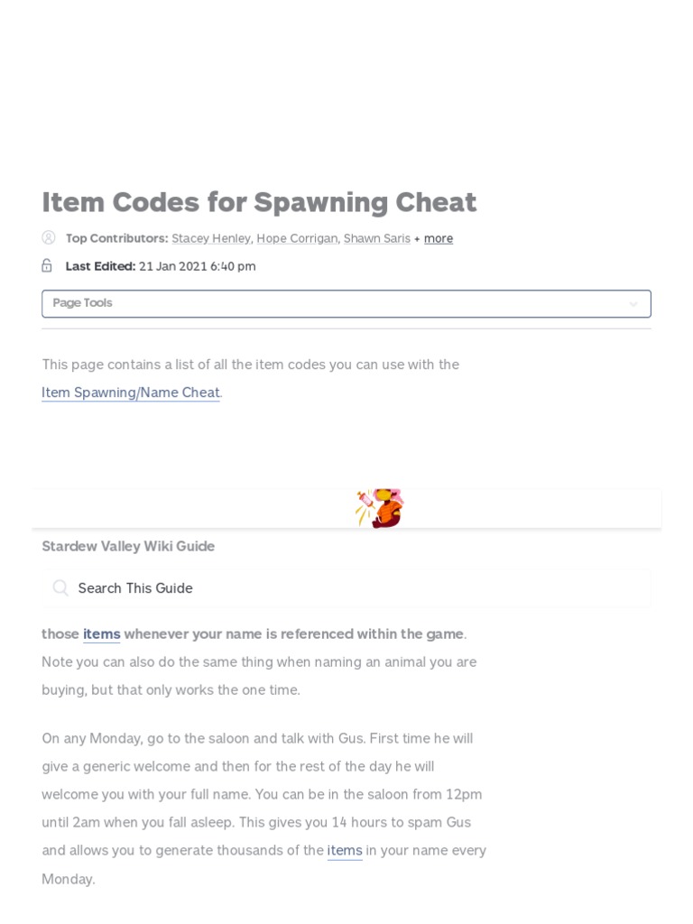 Item Codes for Spawning Cheat - Stardew Valley Guide - IGN