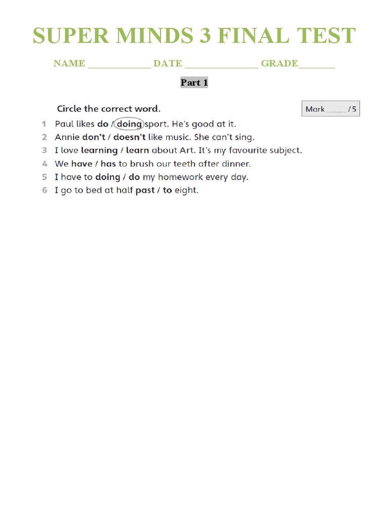 Super Minds 3 Final Test | PDF