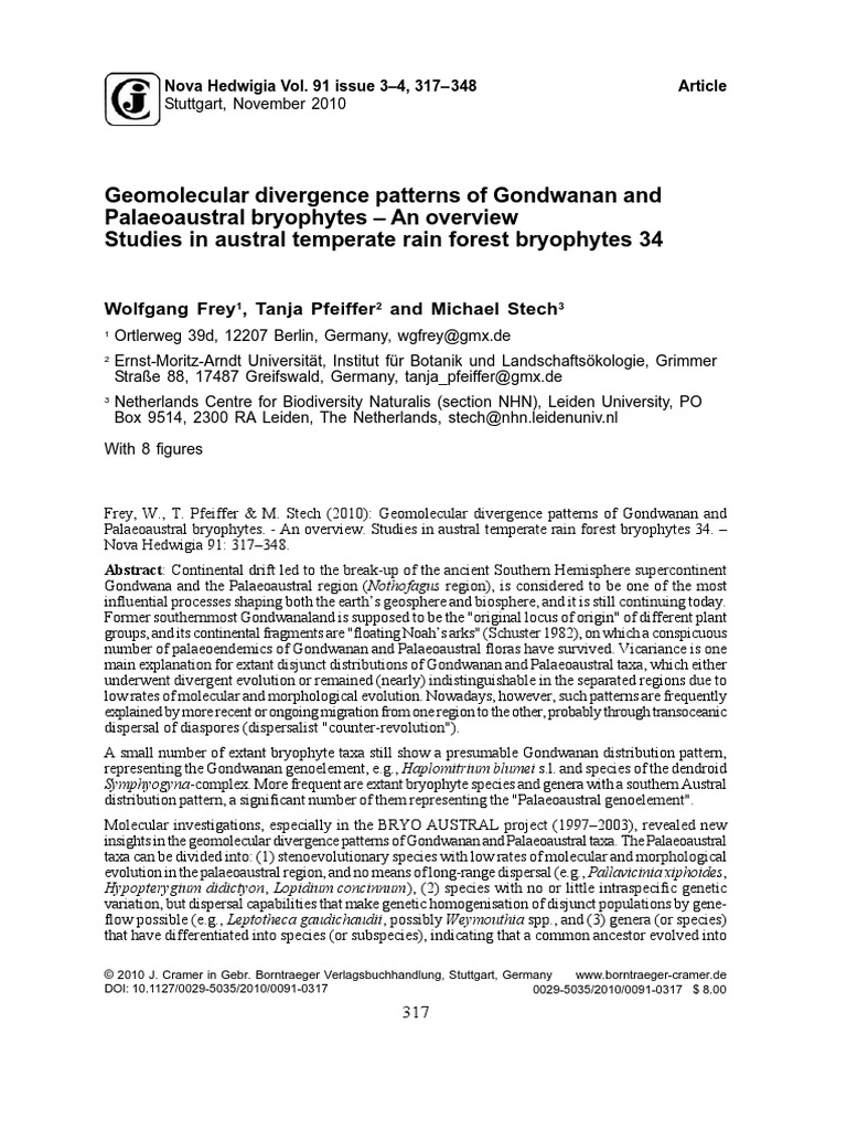 Geomolecular Divergence Patterns of Gondwanan and Palaeoaustral ...