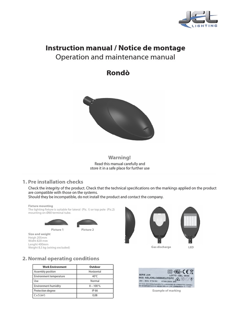 Instruction Manual / Notice de Montage Rondò: Operation and Maintenance ...