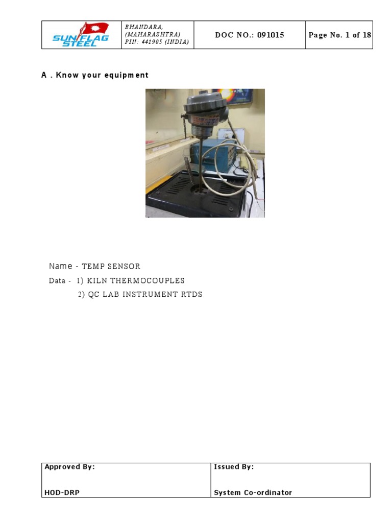06Sop For Temperature Sensor Calibration 110125 PDF Calibration