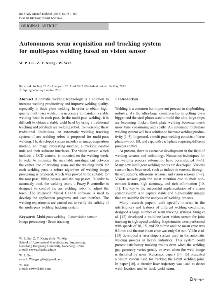 Autonomous Seam Acquisition and Tracking System | PDF | Welding ...