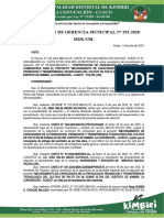 RESOLUCIÓN DE GERENCIA MUNICIPAL Nº 293-2020 cancelacion de procedimiento de seleccion