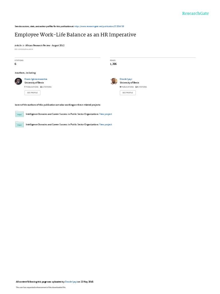 Employee Work-Life Balance As An HR Imperative | PDF | Employment ...