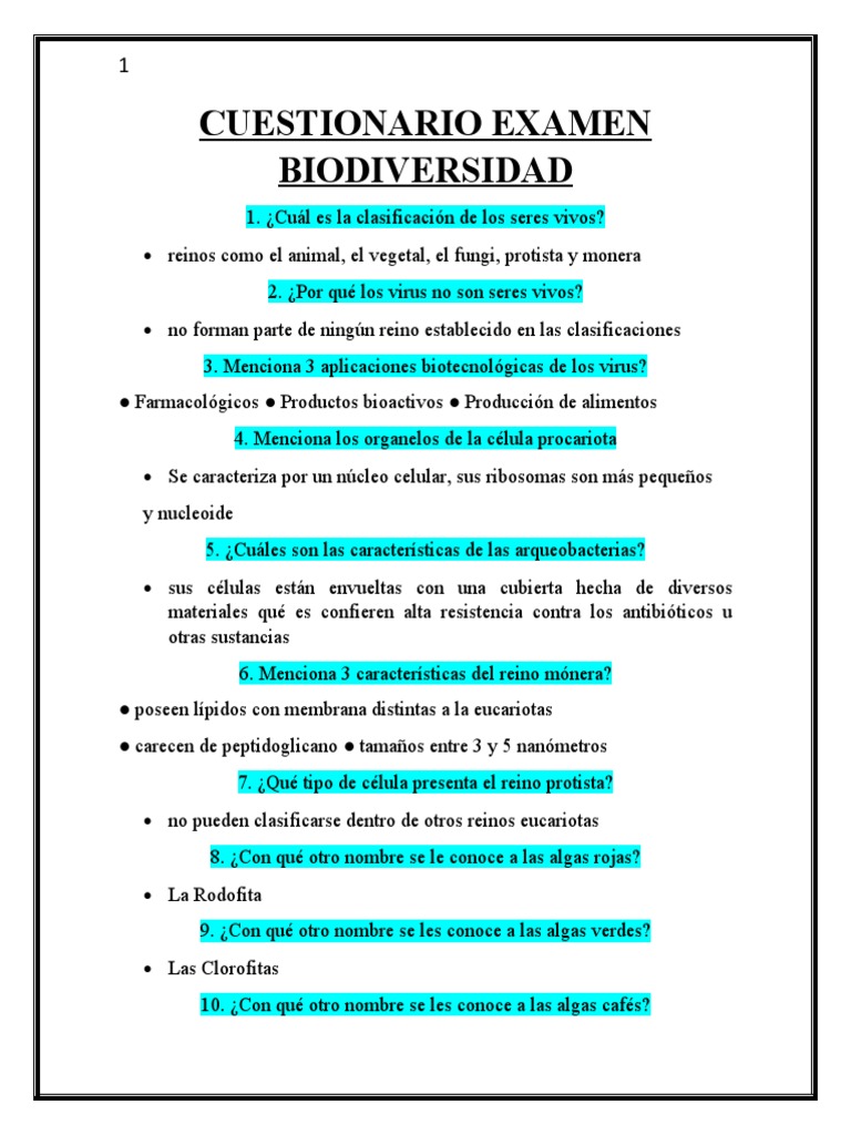 Cuestionario Biodiversidad 5-4 | PDF | Plantas | Flores